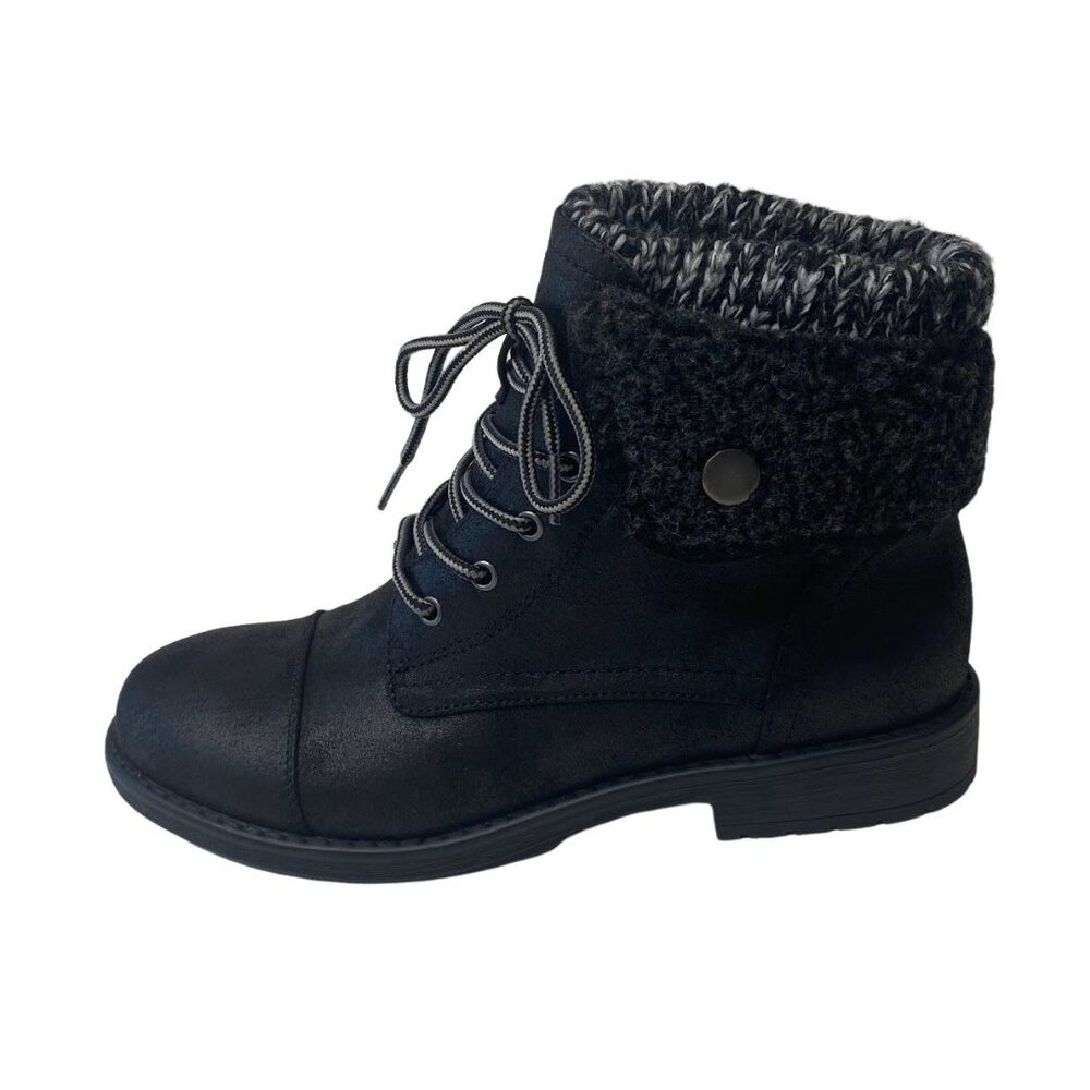 Cliffs by White Mountain Hiker Bootie Women's 7.5 Black Lace-Up Sweater-Trim NEW